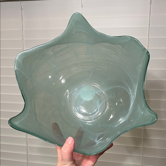 Artisan Marbled Seafoam Green Glass Bowl Made in Spain - Picture 8 of 11